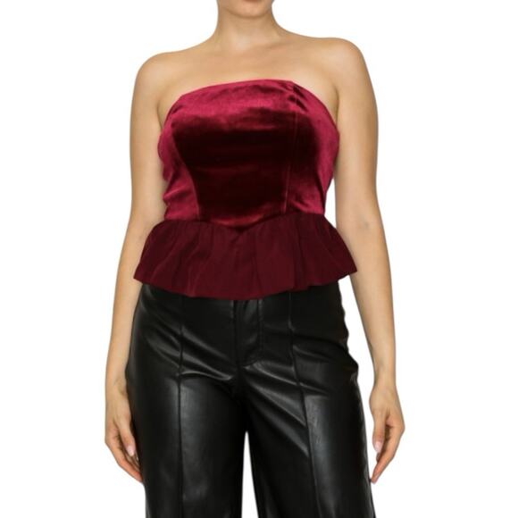 Haute Monde Velvet Strapless Peplum Top Size M Burgundy Red Holiday Party NWT - Picture 6 of 6